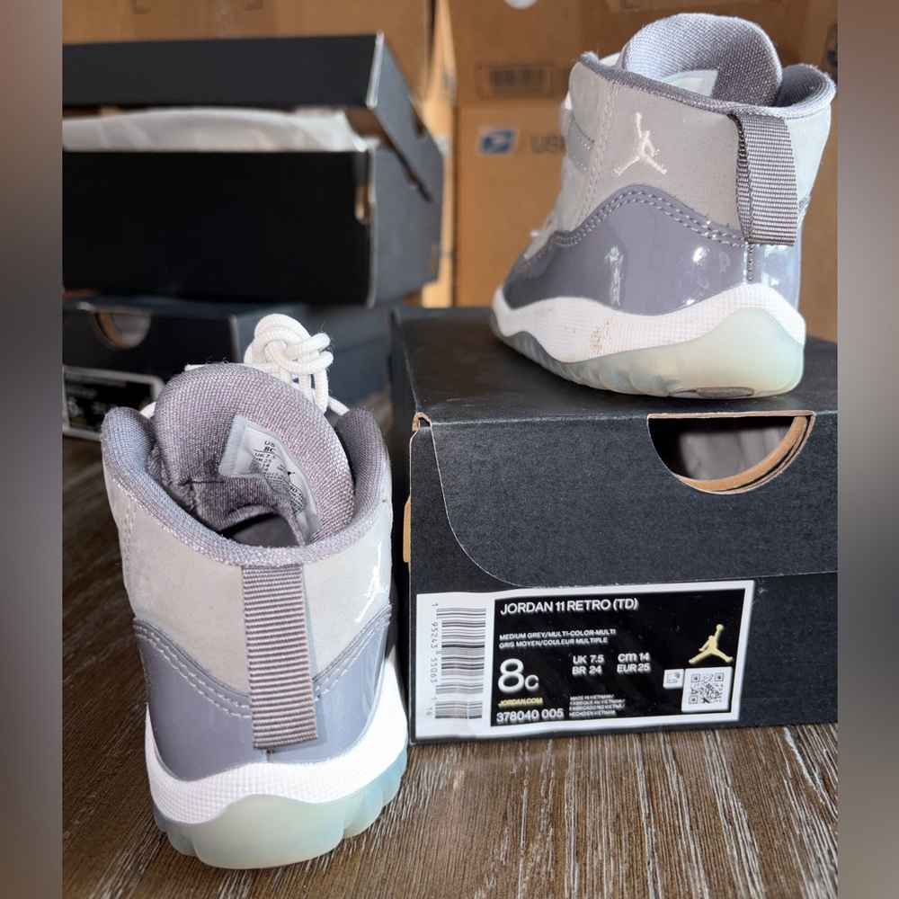 Jordan 11 Retro (TD) Gray Patent and Suede Sneakers Sz 8C - Picture 5 of 9